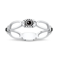 Sterling Silver Oxidized And Polished Sunburst Black Agate Ring
