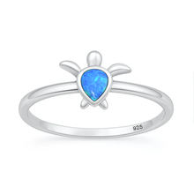 Load image into Gallery viewer, Sterling Silver Oxidized And Polished Blue Lab Opal Turtle Ring