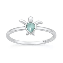 Load image into Gallery viewer, Sterling Silver Oxidized And Polished Larimar Turtle Ring