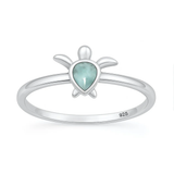 Sterling Silver Oxidized And Polished Larimar Stone Turtle Ring