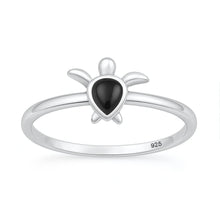 Load image into Gallery viewer, Sterling Silver Oxidized And Polished Black Onyx Stone Turtle Ring