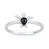 Sterling Silver Oxidized And Polished Black Onyx Stone Turtle Ring