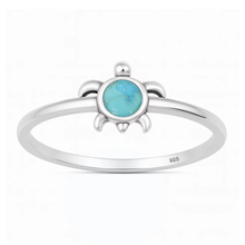 Load image into Gallery viewer, Sterling Silver Oxidized And Polished Turtle Genuine Turquoise Stone Ring