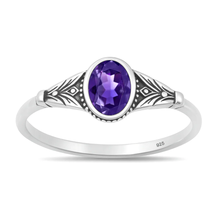 Load image into Gallery viewer, Sterling Silver Oxidized And Polished Amethyst CZ Ring