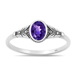 Sterling Silver Oxidized And Polished Amethyst CZ Ring
