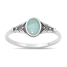 Load image into Gallery viewer, Sterling Silver Oxidized And Polished Oval Larimar Stone Ring