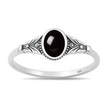Load image into Gallery viewer, Sterling Silver Oxidized And Polished Oval Black Agate Stone Ring