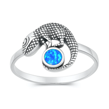 Load image into Gallery viewer, Sterling Silver Oxidized And Polished Blue Lab Opal Lizard Ring