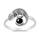 Sterling Silver Oxidized And Polished Lizard Black Onyx Stone Ring