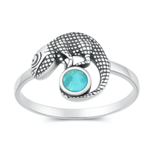 Load image into Gallery viewer, Sterling Silver Oxidized And Polished Lizard Genuine Turquoise Stone Ring