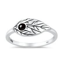 Load image into Gallery viewer, Sterling Silver Oxidized And Polished 8mm Leaf Black Onyx Stone Ring