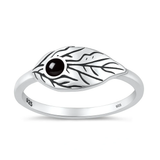 Sterling Silver Oxidized And Polished 8mm Leaf Black Onyx Stone Ring