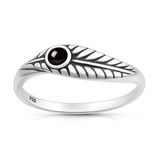 Sterling Silver Oxidized And Polished Leaf Black Onyx Stone Ring