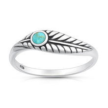 Load image into Gallery viewer, Sterling Silver Oxidized and Polished Leaf Genuine Turquoise Stone Ring