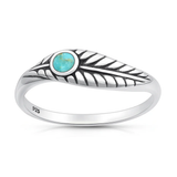 Sterling Silver Oxidized and Polished Leaf Genuine Turquoise Stone Ring