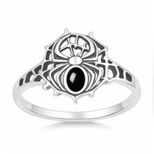 Load image into Gallery viewer, Sterling Silver Oxidized And Polished Spider Black Onyx Stone Ring