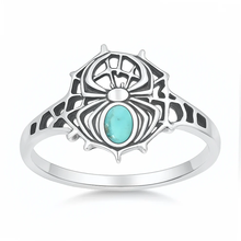 Load image into Gallery viewer, Sterling Silver Oxidized And Polished Spider And Web Genuine Turquoise Stone Ring