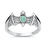 Sterling Silver Oxidized And Polished Bat Genuine Turquoise Stone Ring