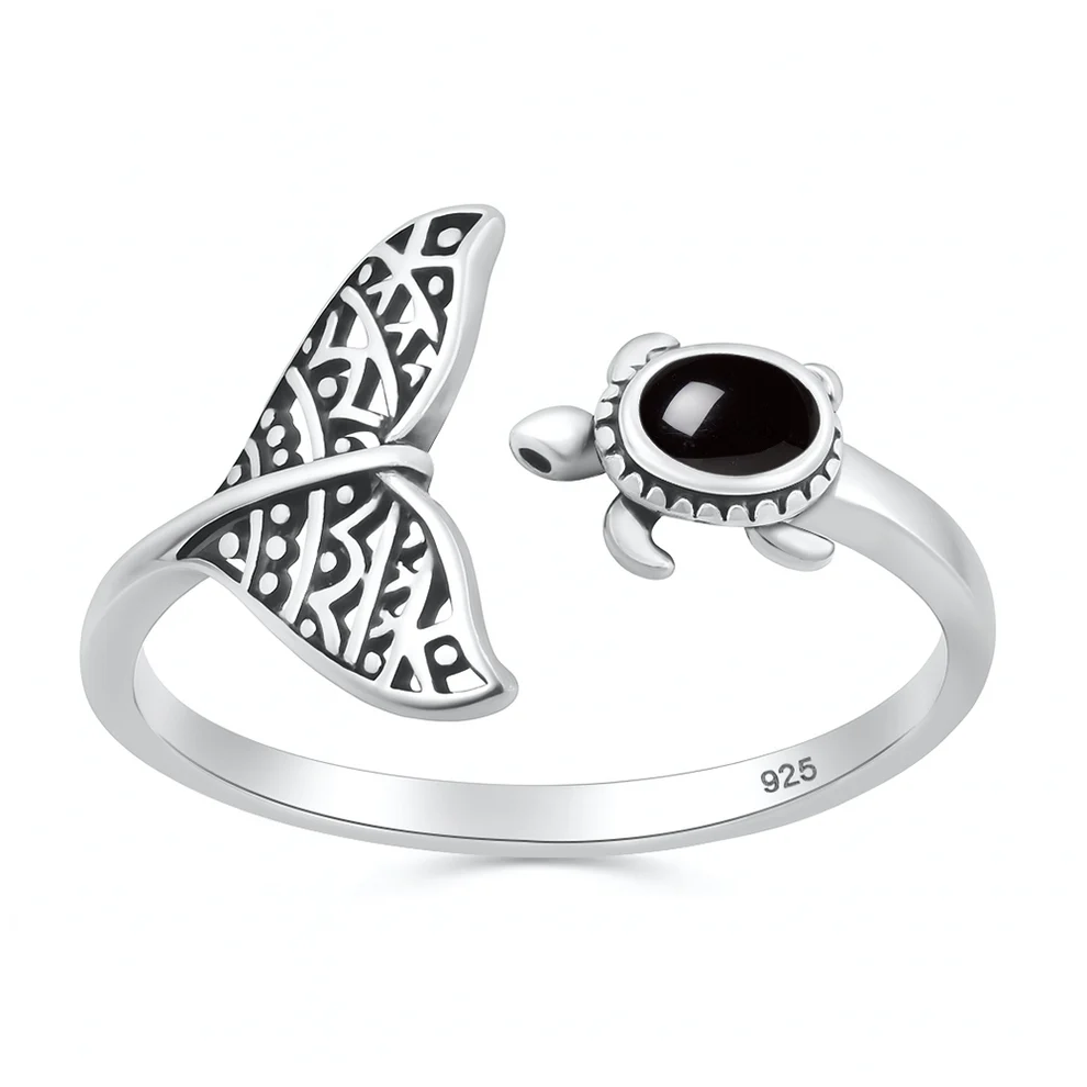 Sterling Silver Oxidized And Polished Eagle Black Onyx Stone Ring