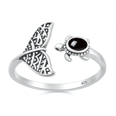 Sterling Silver Oxidized And Polished Eagle Black Onyx Stone Ring