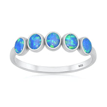 Load image into Gallery viewer, Sterling Silver Oxidized And Polished Five Stone Blue Lab Opal Ring
