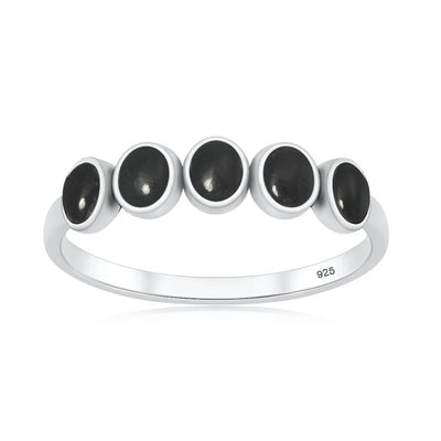 Sterling Silver Oxidized And Polished Black Onyx Five Stone Ring