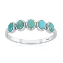 Load image into Gallery viewer, Sterling Silver Oxidized And Polished Five Stone Turquoise Stone Ring