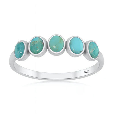 Sterling Silver Oxidized And Polished Five Stone Turquoise Stone Ring