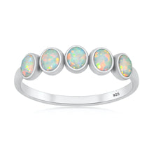 Load image into Gallery viewer, Sterling Silver Oxidized And Polished Five Stone White Lab Opal Ring