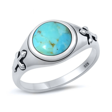 Load image into Gallery viewer, Sterling Silver Oxidized And Polished Medieval Cross Genuine Turquoise Stone Ring