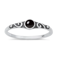 Load image into Gallery viewer, Sterling Silver Oxidized and Polished Vintage Swirl Black Agate Stone Ring