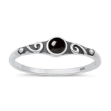 Sterling Silver Oxidized and Polished Vintage Swirl Black Agate Stone Ring