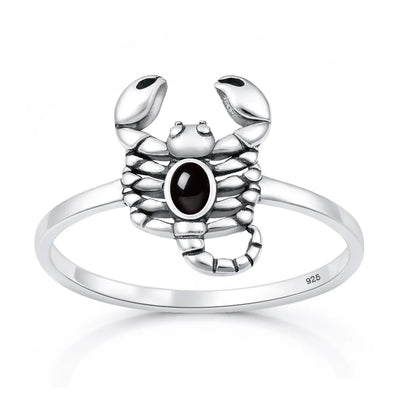 Sterling Silver Oxidized And Polished Scorpion Black Agate Stone Ring