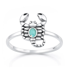 Load image into Gallery viewer, Sterling Silver Oxidized And Polished Scorpion Genuine Turquoise Stone Ring