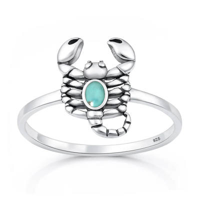 Sterling Silver Oxidized And Polished Scorpion Genuine Turquoise Stone Ring