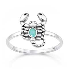 Sterling Silver Oxidized And Polished Scorpion Genuine Turquoise Stone Ring