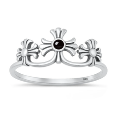 Sterling Silver Oxidized And Polished Crosses Black Onyx Stone Ring