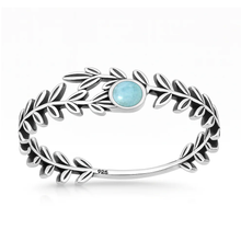 Load image into Gallery viewer, Sterling Silver Oxidized And Polished Wreath Larimar Stone Ring