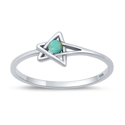 Sterling Silver Oxidized And Polished Star Genuine Turquoise Stone Ring