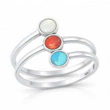 Load image into Gallery viewer, Sterling Silver Oxidized And Polished Rounds Multi Color Stone Ring