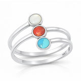 Sterling Silver Oxidized And Polished Rounds Multi Color Stone Ring