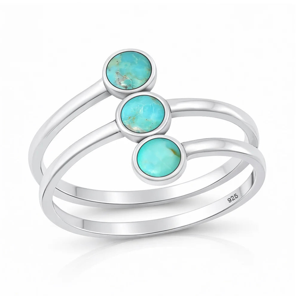 Sterling Silver Oxidized And Polished Round Turquoise Ring