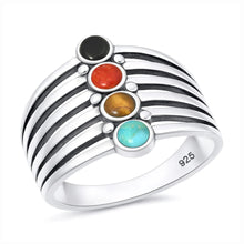 Load image into Gallery viewer, Sterling Silver Polished Multi Color Stone Ring