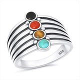 Sterling Silver Polished Multi Color Stone Ring