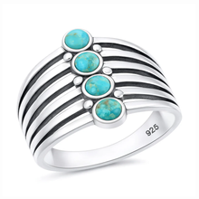 Load image into Gallery viewer, Sterling Silver Oxidized And Polished Stacked Stones Turquoise Stone Ring