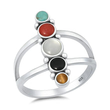 Load image into Gallery viewer, Sterling Silver Oxidized And Polished Multi Color Stone Ring