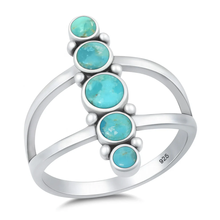 Load image into Gallery viewer, Sterling Silver Oxidized And Rhodium Plated Circles Genuine Turquoise Stone Ring