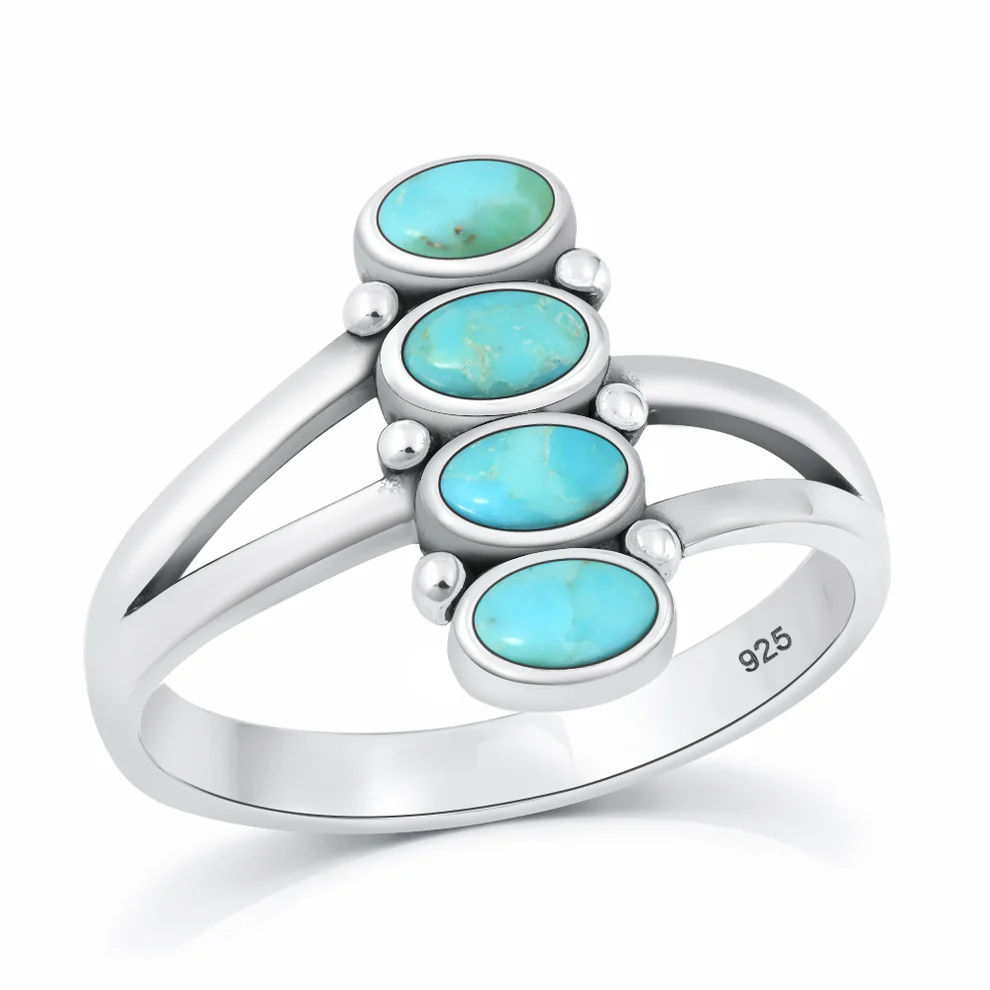 Sterling Silver Oxidized And Polished Eagle Turquoise Stone Ring