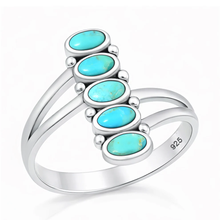 Load image into Gallery viewer, Sterling Silver Oxidized And Polished Stacked Ovals Genuine Turquoise Stone Ring