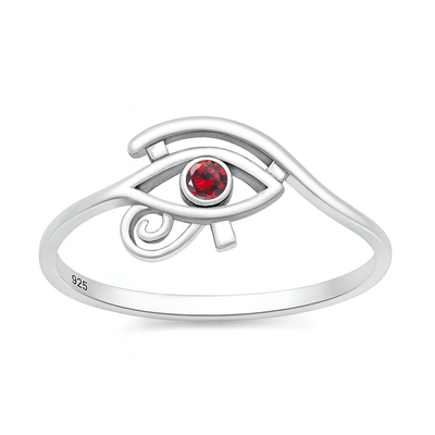 Sterling Silver Oxidized And Polished Garnet CZ Eye Of Horus Ring